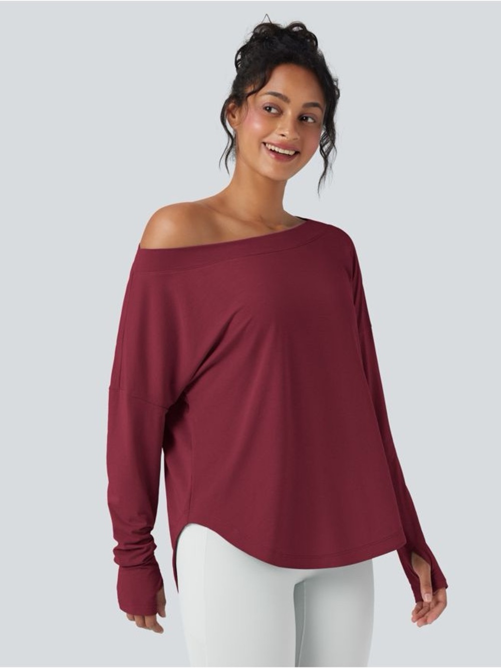 NWOT HALARA One Shoulder Long Sleeve High Low Quick Dry Sports Top Tibetan Red S
